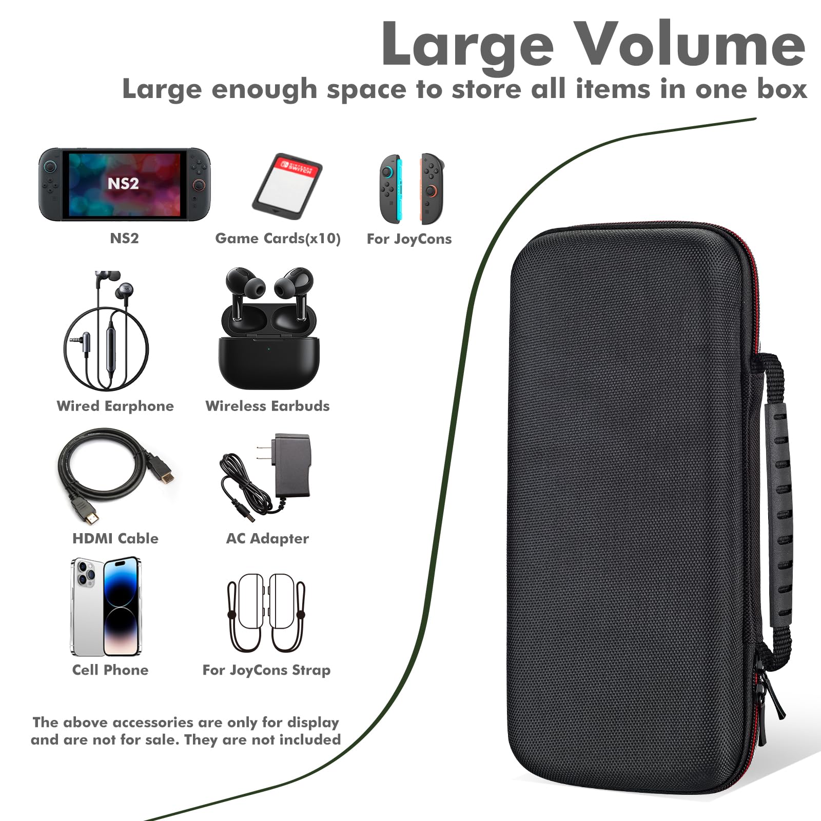 OSYROY Switch 2 Carrying Case 10 Game Slots Screen Protectors Hard Shell Black