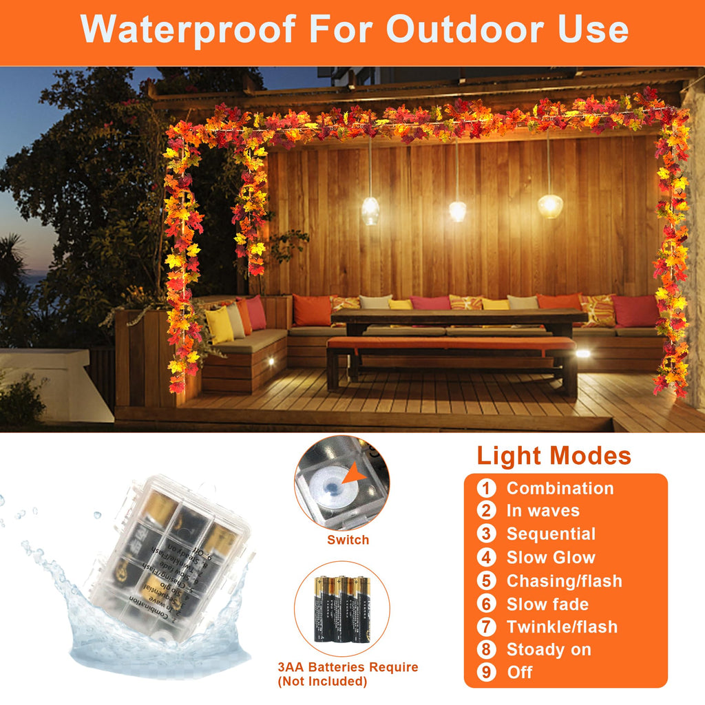 Feybxla 2 Pack Maple Leaf String Lights 20ft 60 LED Multicolor Waterproof