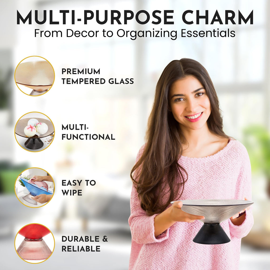 SPRINGBOW 10" Gray Tempered Glass Fruit Bowl Ripple Pedestal