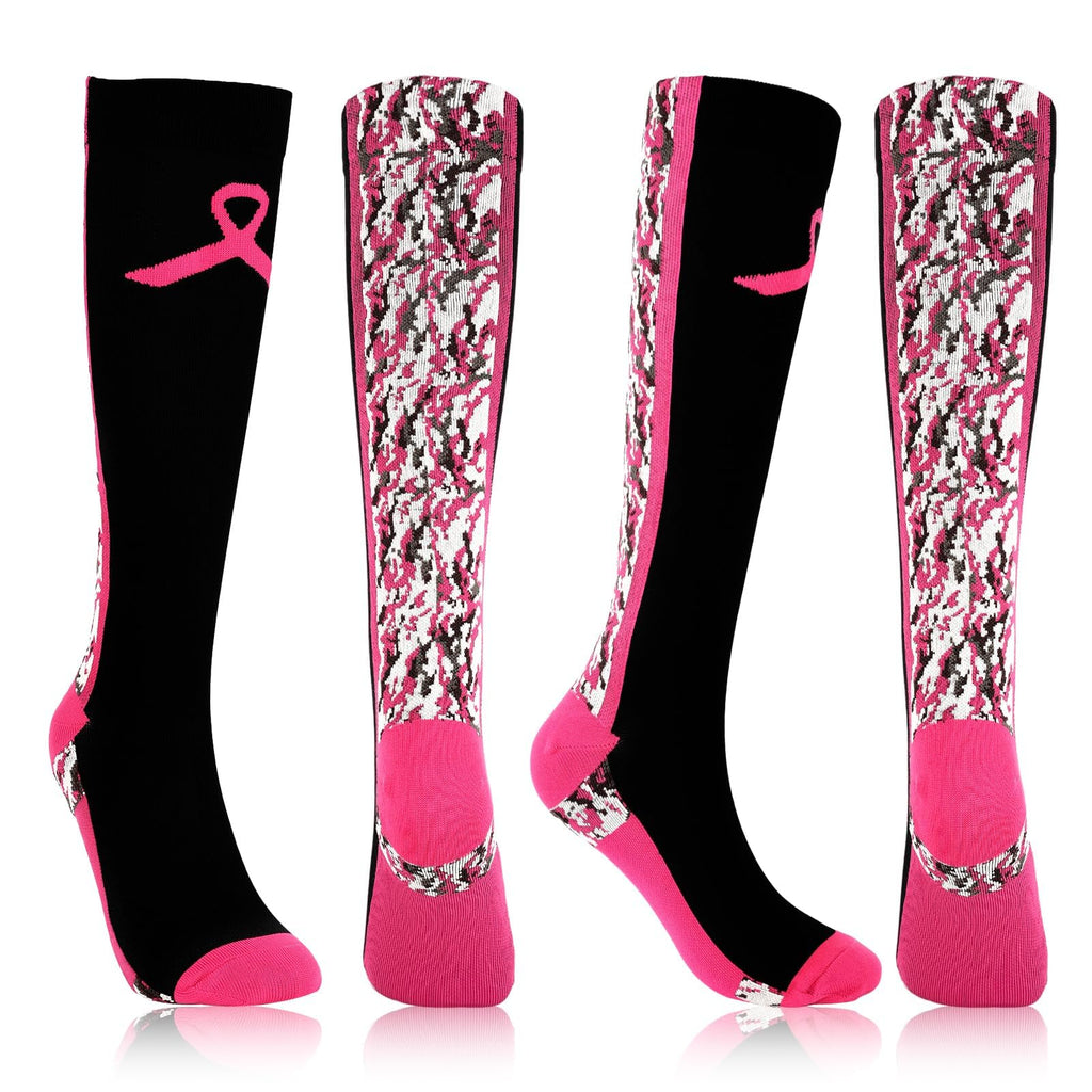 YLOLUL Breast Cancer Awareness Socks Black Camouflage Polyester Womens Size L