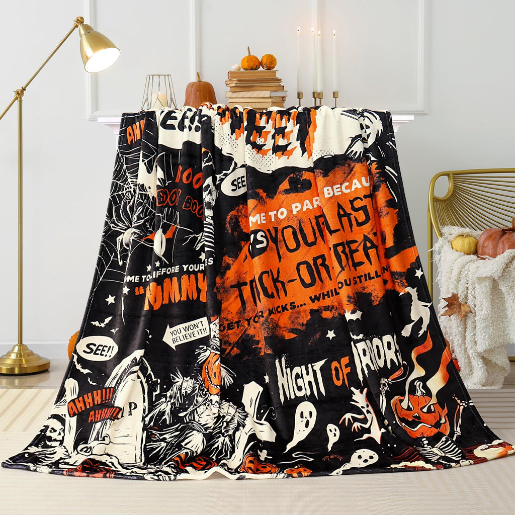 Tupmnbry Halloween Pumpkin Ghost Cat Throw Blanket Flannel 50x60