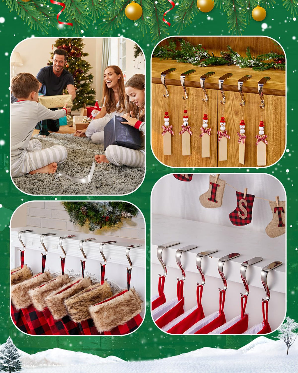 Minetom Christmas Stocking Holders Set of 6 Metal Mantle Hooks Silver