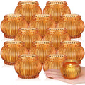Mumufy 12 Pcs Orange Pumpkin Glass Votive Candle Holders Thanksgiving Decor