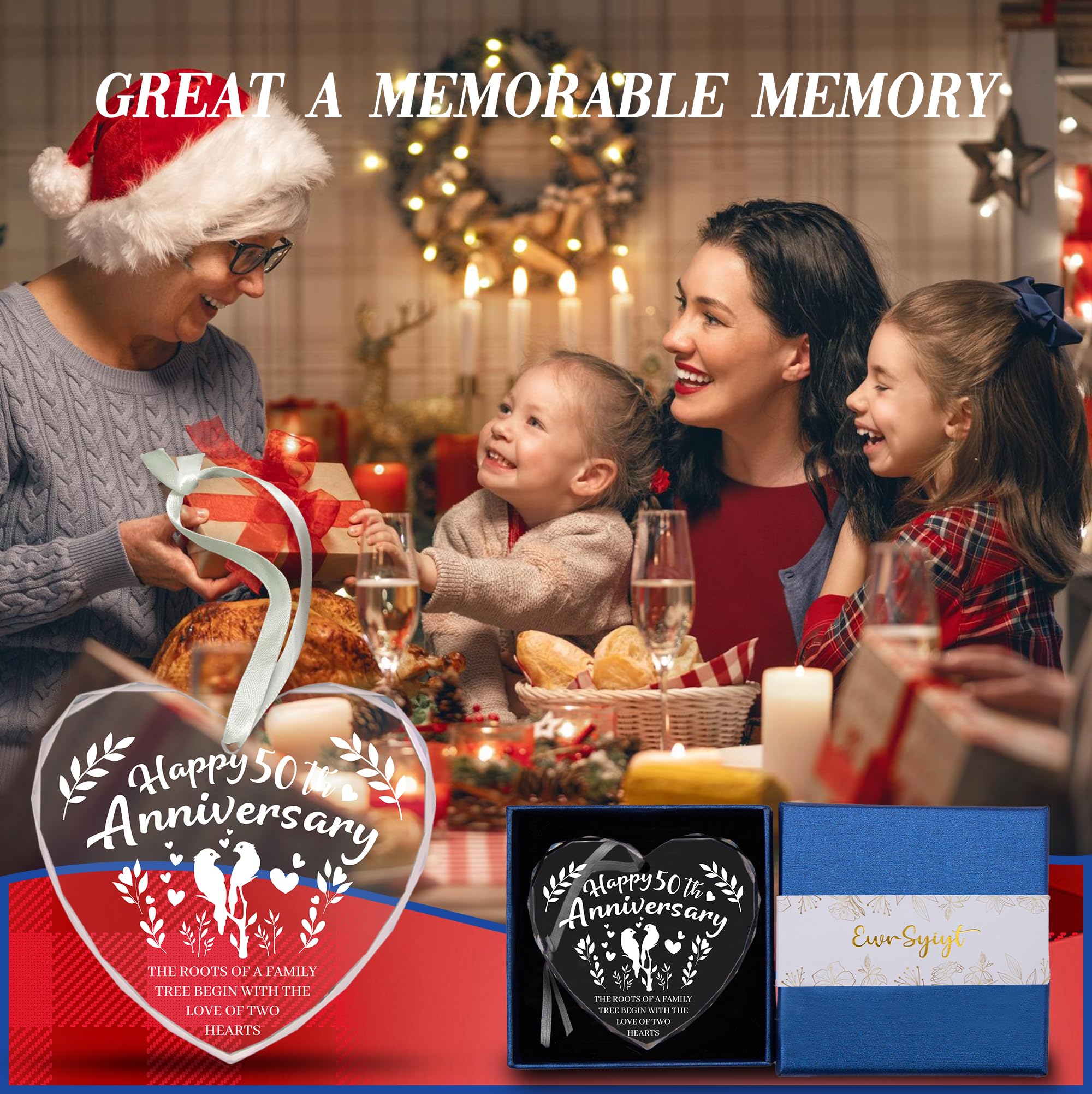 Vorruil Baby First 50th Anniversary Gift Heart Glass Tree Decoration