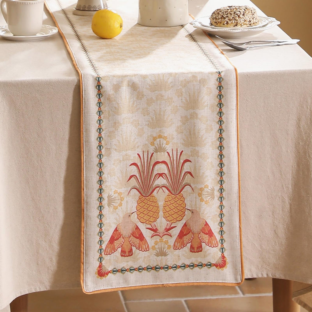 patdrea Tropical Linen Table Runner 12x102in Yellow Pineapple Floral Modern