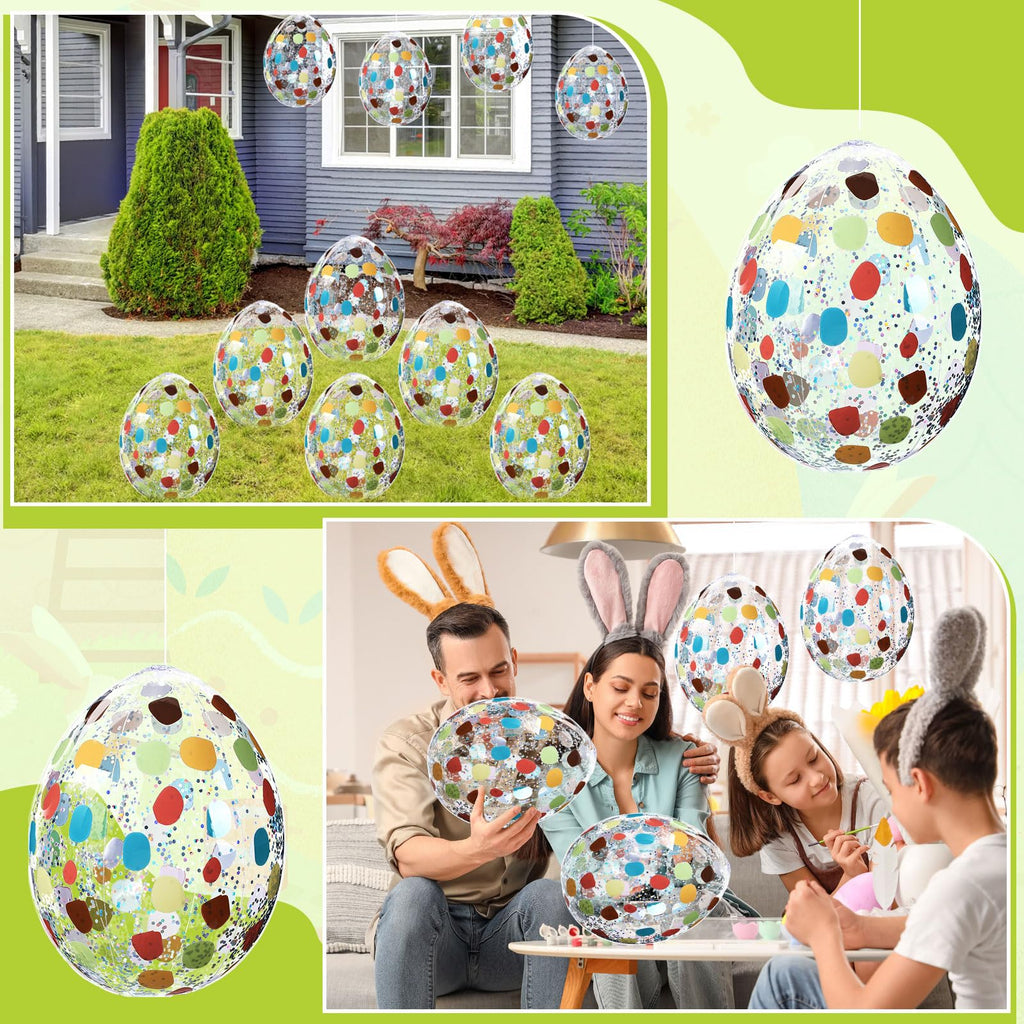 Jetec 12 Pcs Inflatable Easter Eggs 16in Large Glitter PVC Decorations Silver