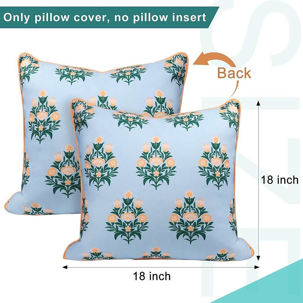 TIDEVERA Throw Pillow Cover Water Repellent Baby Blue Orange Floral 18x18
