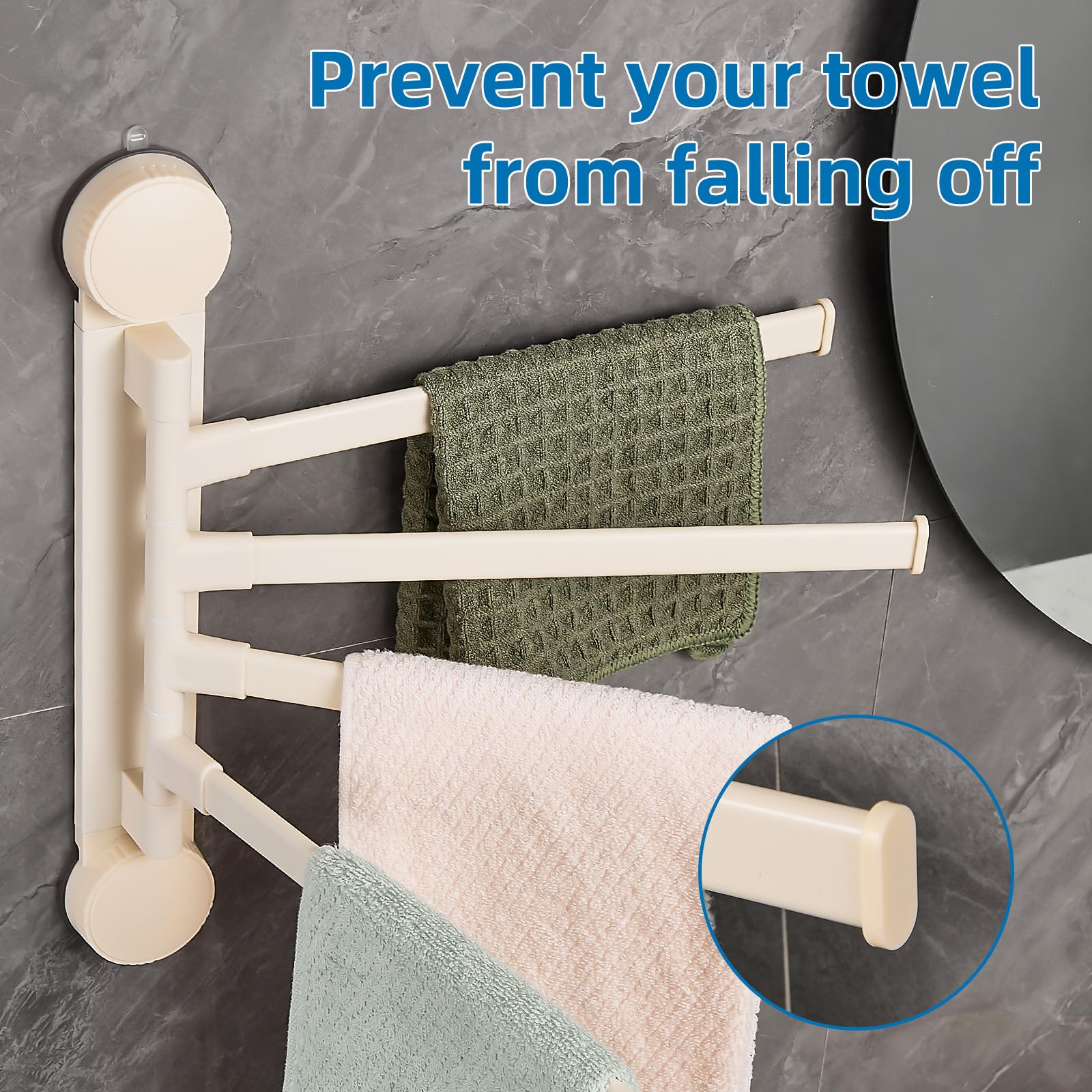 Zynuhmo 4-Arm Swivel Towel Rack 13.78in White Adjustable Suction Cup