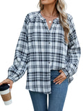 INFITTY Women's Long Sleeve Plaid Flannel Shirt Jacket White Size S
