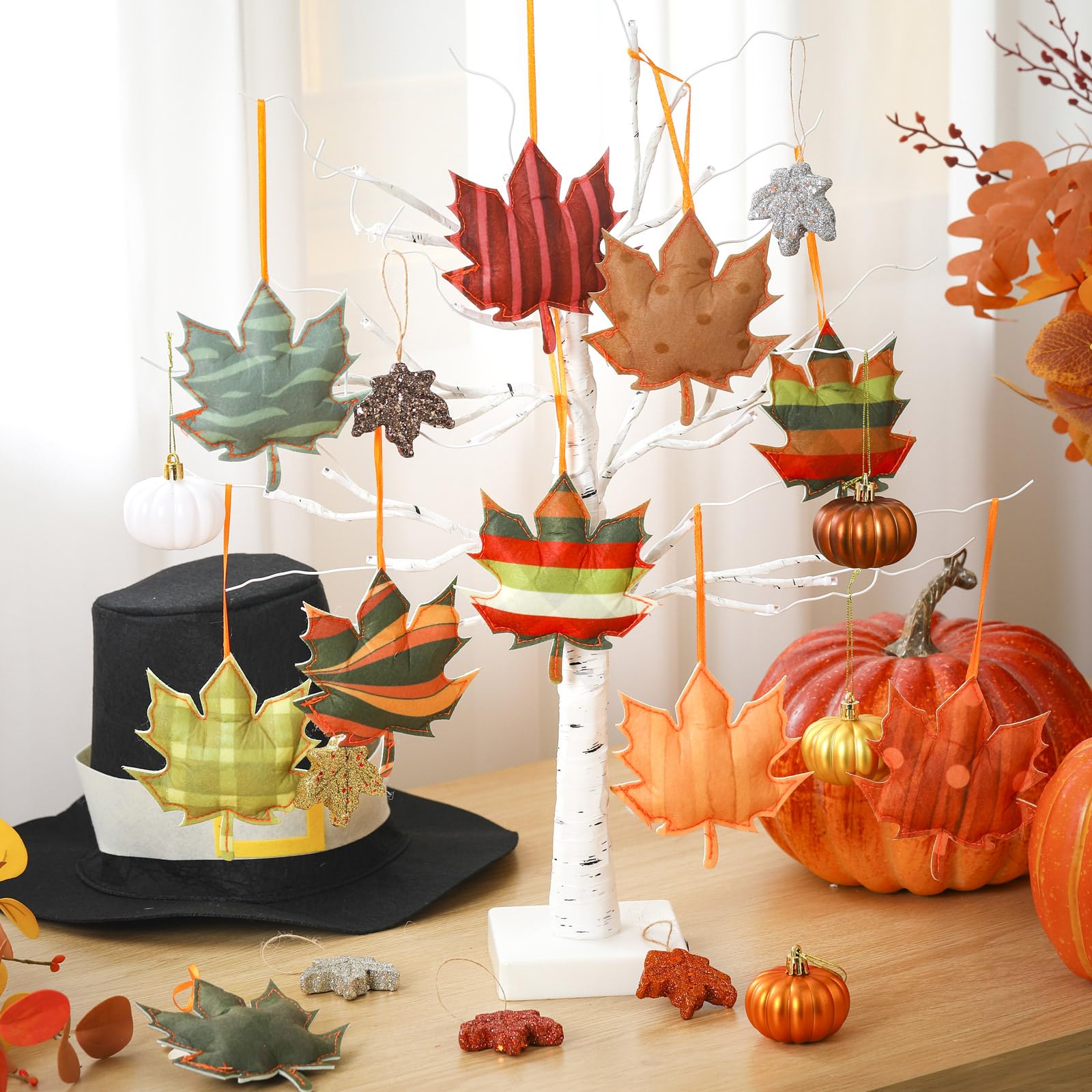 Soulchen 39 Pc Fall Thanksgiving Tree Ornaments Set Orange Brown Gold