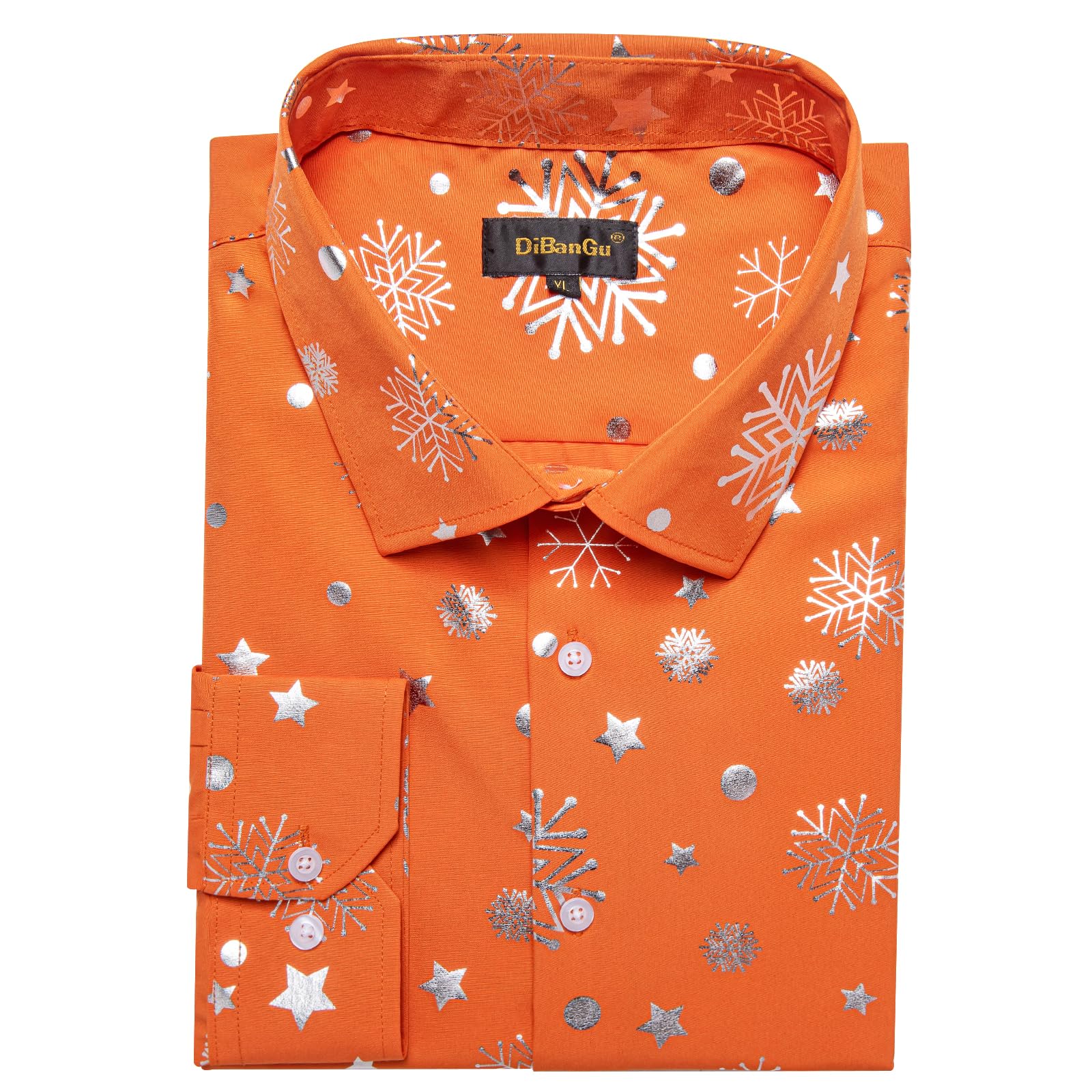 DiBanGu Mens Christmas Long Sleeve Button Down Shirt Orange Silver Size XX-Large