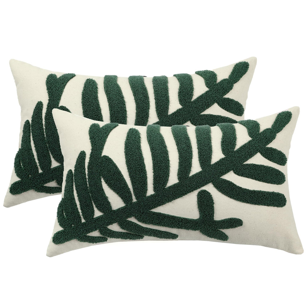 Tosleo 12x20in Green Tropical Leaf Embroidered Pillow Covers 2 Pack