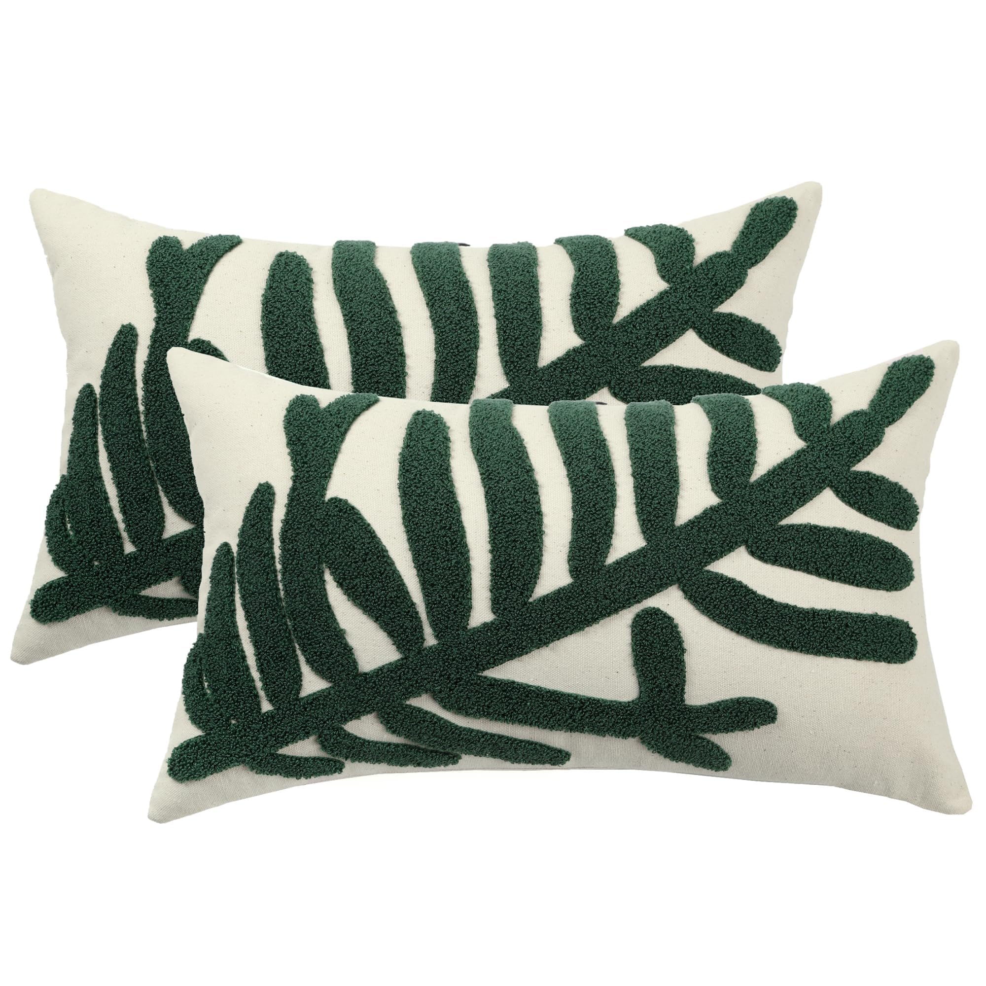 Tosleo 12x20in Green Tropical Leaf Embroidered Pillow Covers 2 Pack