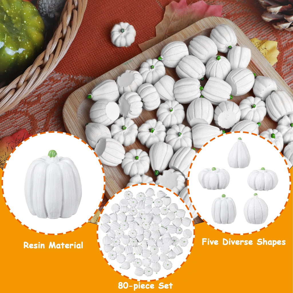 winemana Mini Pumpkins Fall Decorations 80 Pack White Resin Small