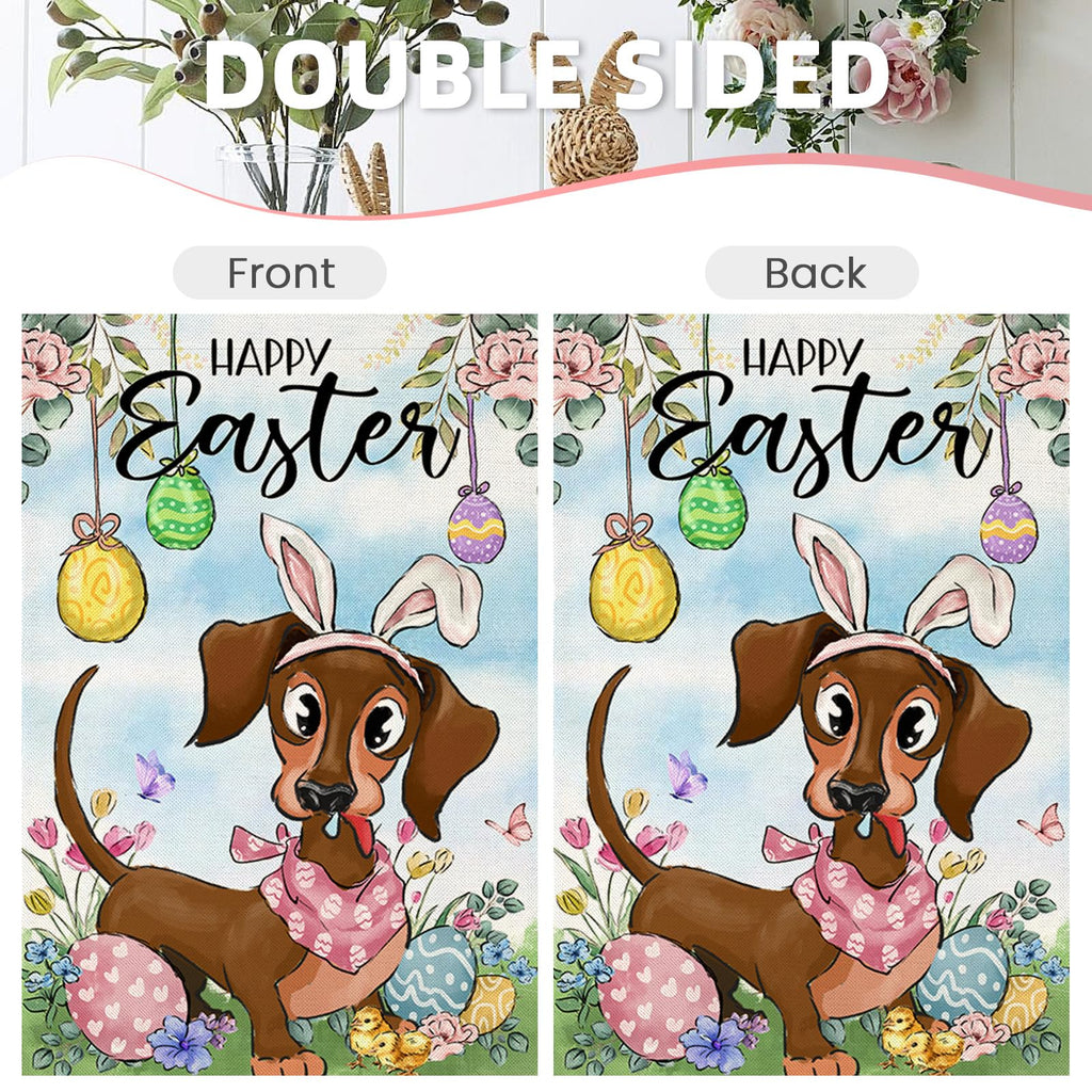 EKOREST Easter Garden Flag 12x18in Double Sided Watercolor Dachshund Dog