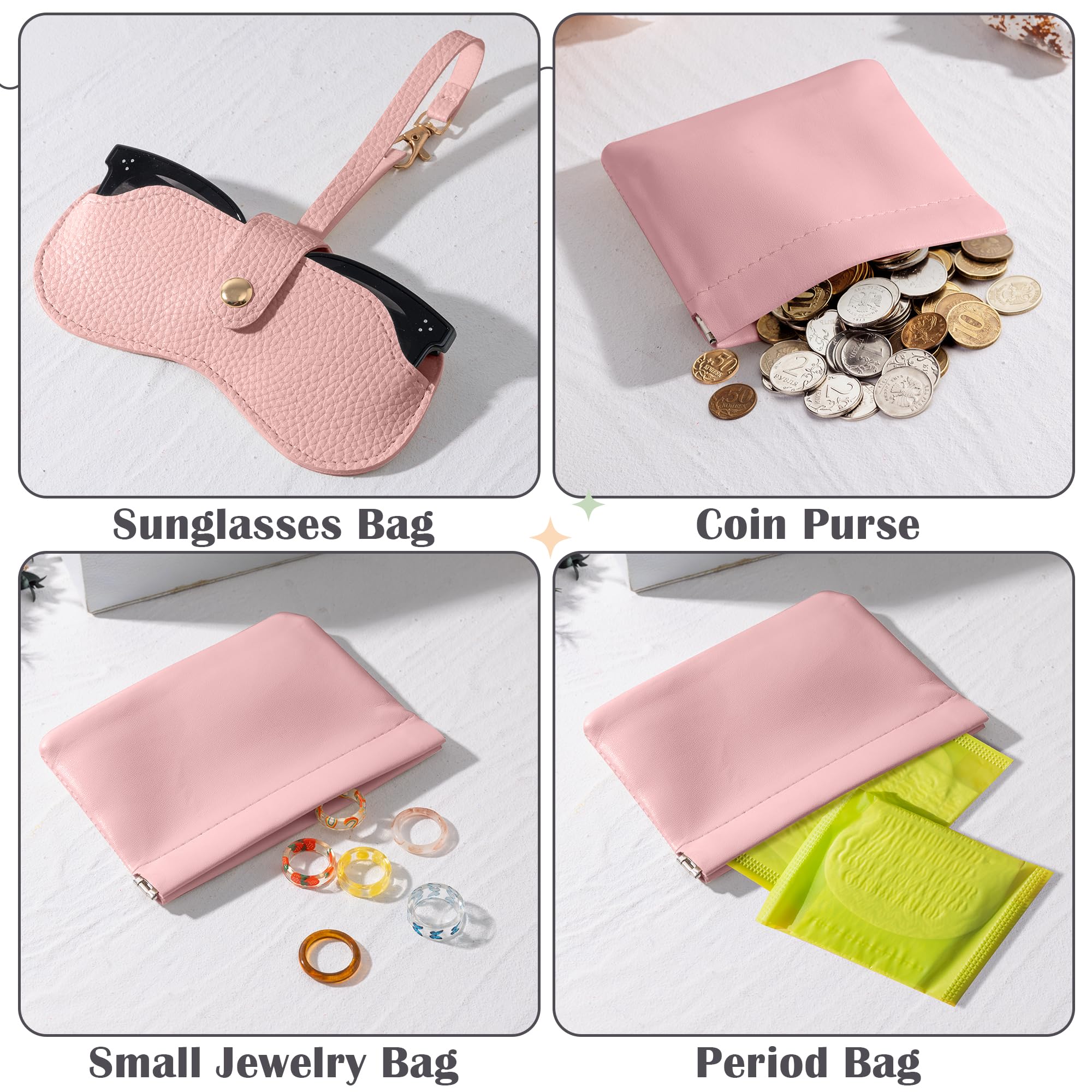 GQIRIL Mini Travel Cosmetic Bag Set 3PCS Waterproof Leather Pink