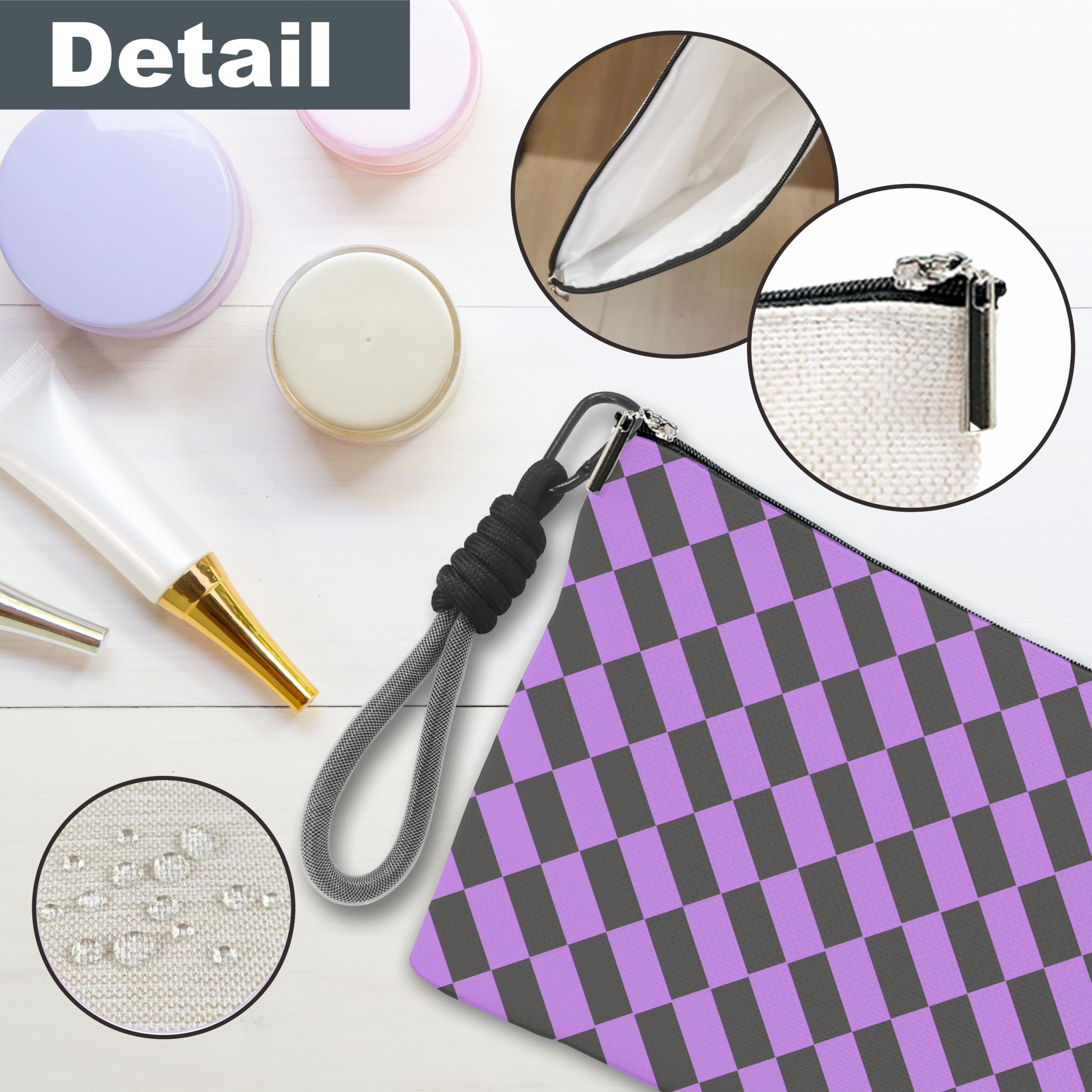 luixd Cosmetic Makeup Bag Travel Pouch Organizer Black Purple Checkerboard