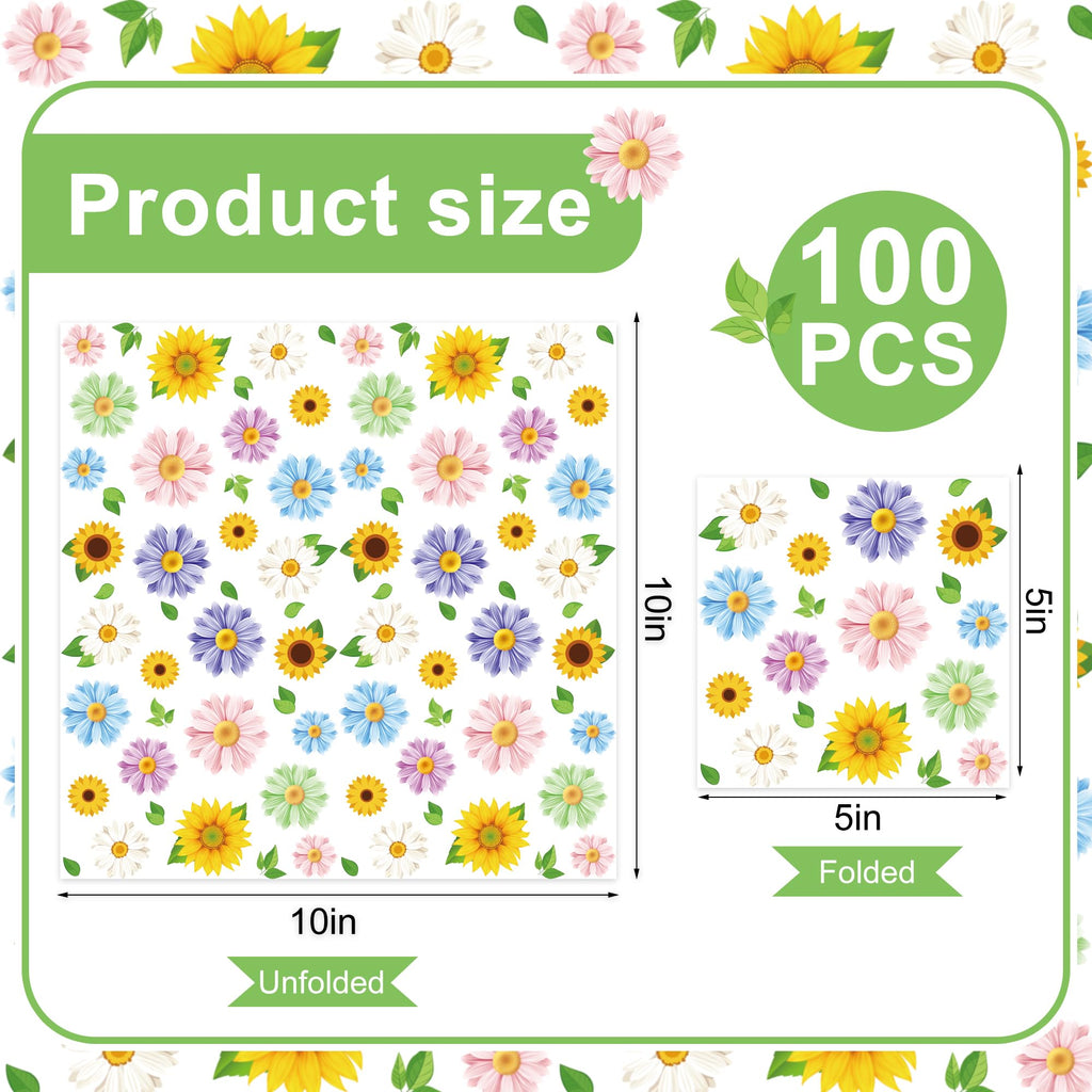 Maniaacer 100 PCS Spring Floral Cocktail Napkins 3-Ply Colorful Paper