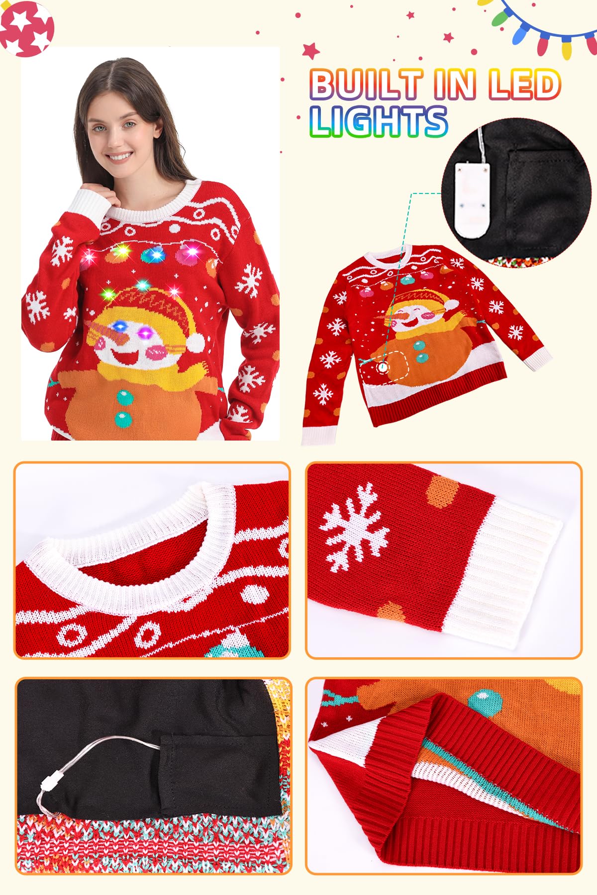 MGparty Women's Ugly Christmas Sweater Light Up Pullover Red Size M