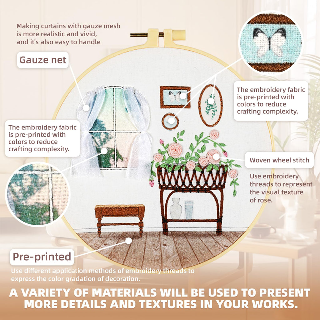 4 Pack Beginner Embroidery Kits DIY Starter Kit w Hoop Threads Tools