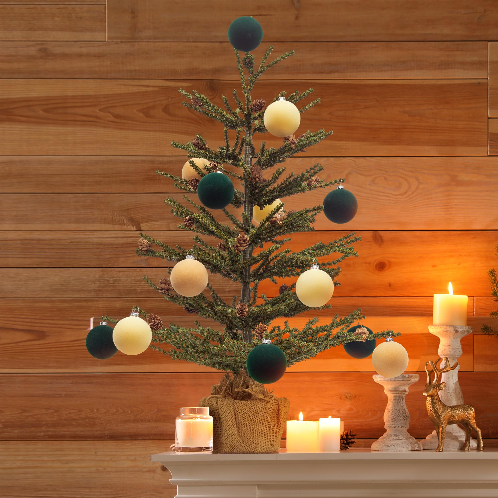 KI Store Beige Velvet Christmas Balls Ornaments 6pcs 2.36in Party Decor
