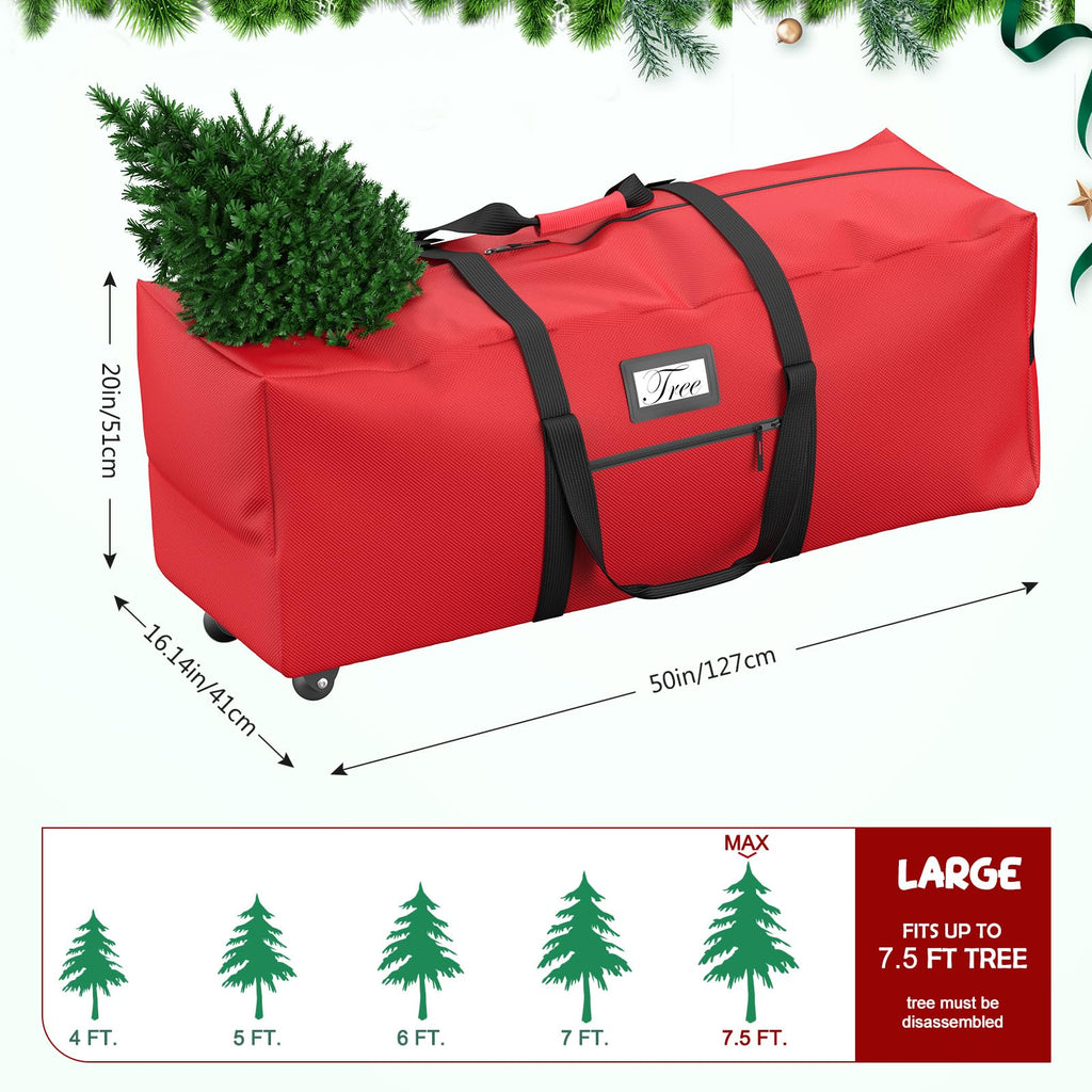 Mrrihand Christmas Tree Storage Bag Heavy-Duty 600D Oxford Red 7.5Ft