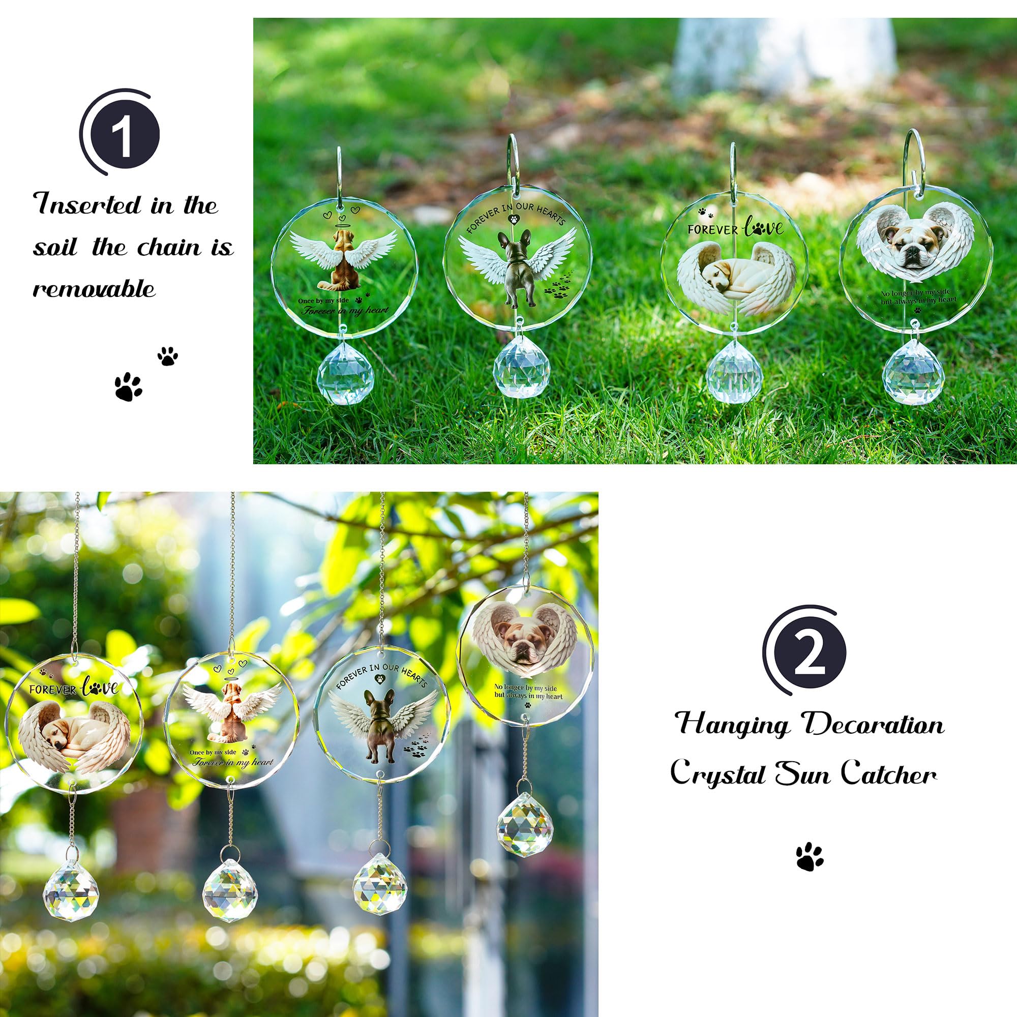 YU FENG 11.8in Dog Angel Crystal Suncatcher Memorial Rainbow Bridge