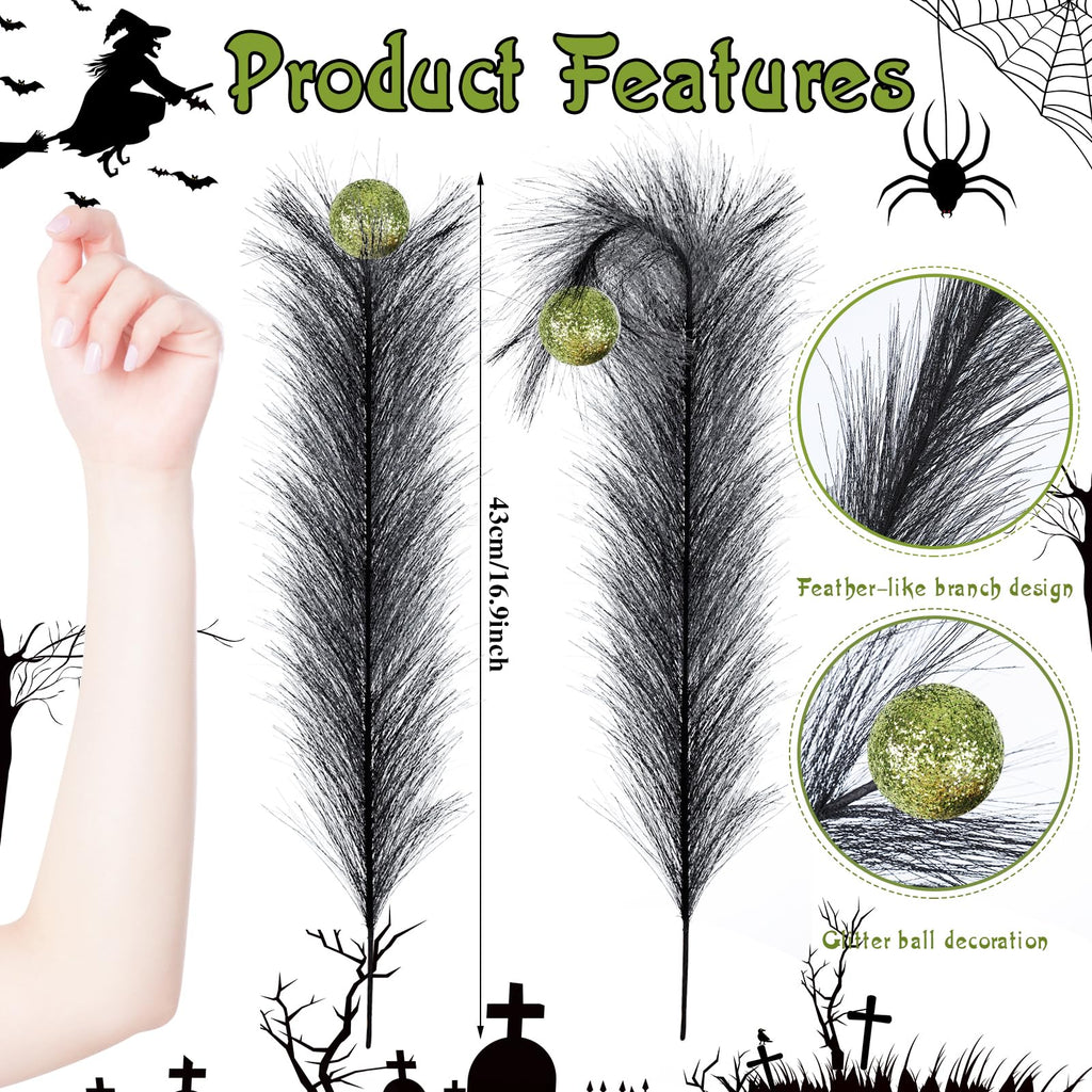 EYNDYN 15 Pcs 17'' Black Feather Christmas Tree Topper Green