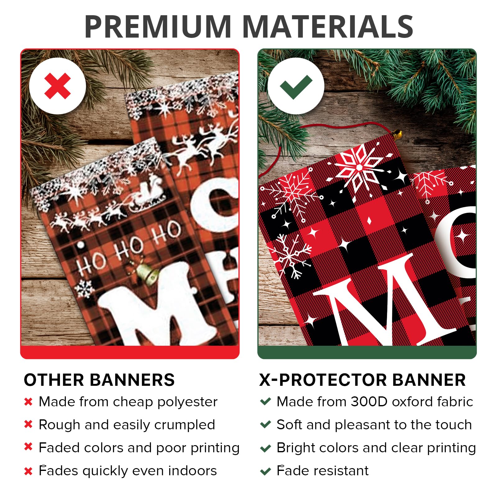 X-Protector Merry Christmas Buffalo Plaid Banner 71x13 Red