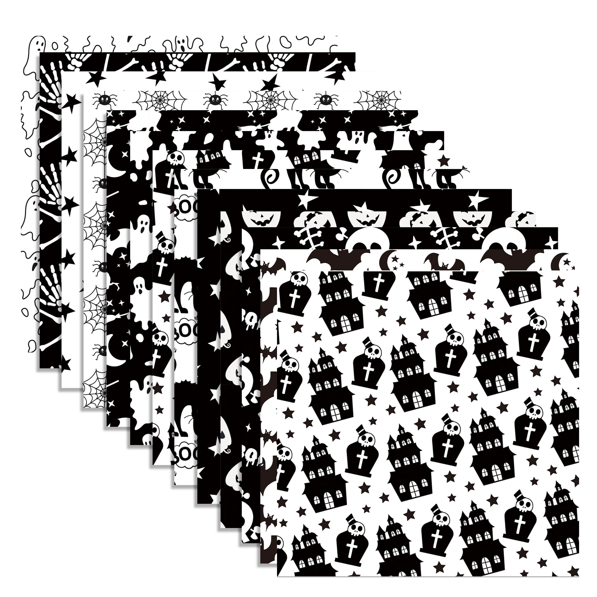 Halloween Scrapbook Paper 24 Sheets 11.8x11.8 Black & White Double-Sided