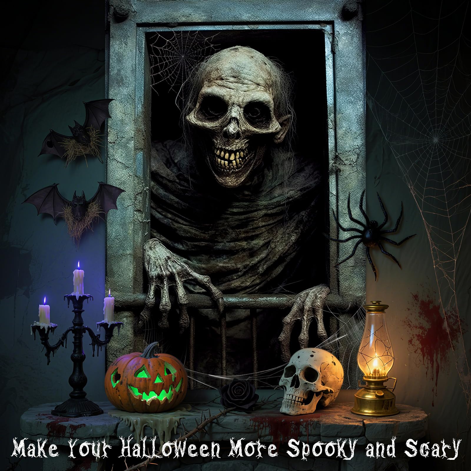 rookea Halloween Funny Skeleton Curtain Banner Spooky Window Decor Polyester