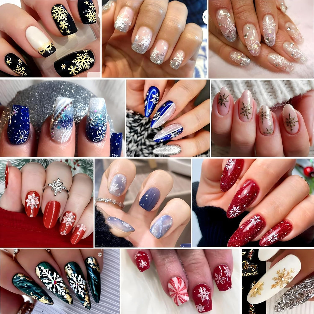 12 Sheets Snowflake Nail Art Stickers 3D Self Adhesive Winter Nail Decals