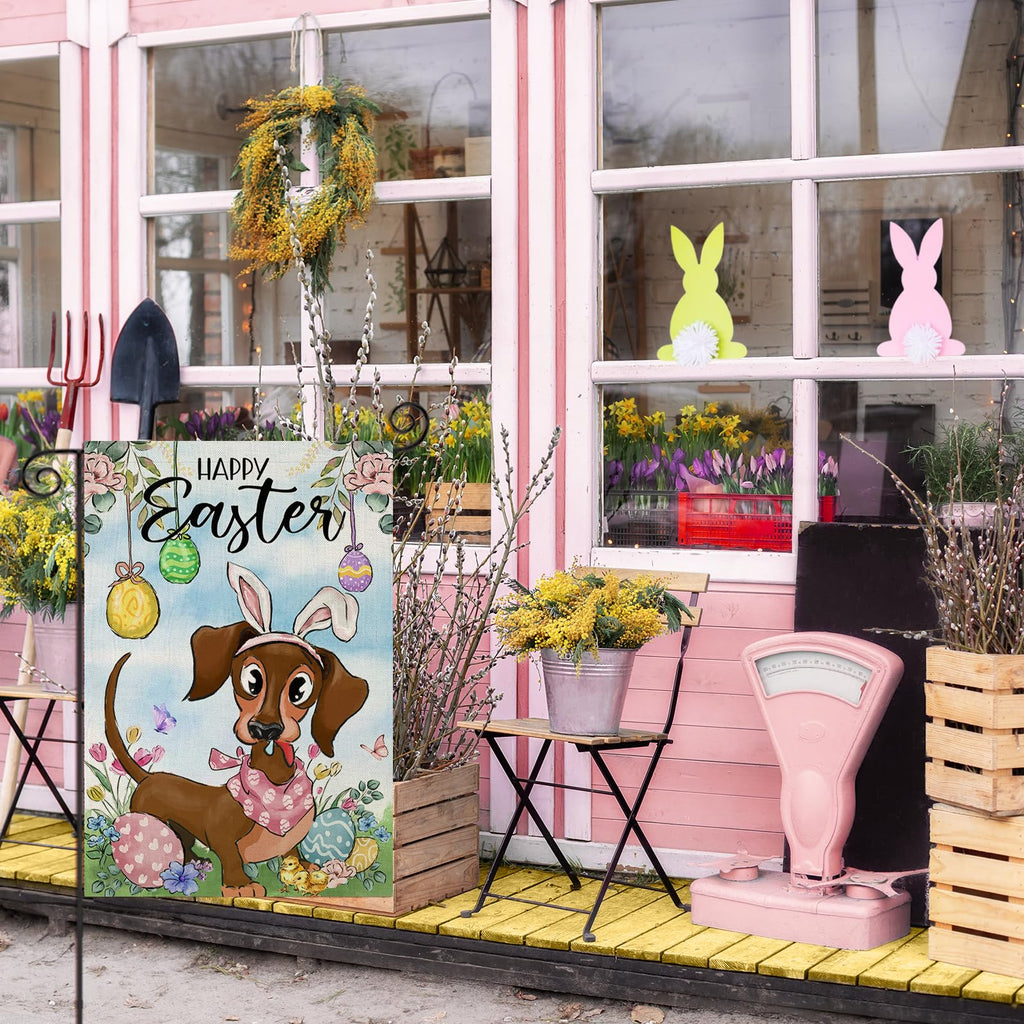 EKOREST Easter Garden Flag 12x18in Double Sided Watercolor Dachshund Dog