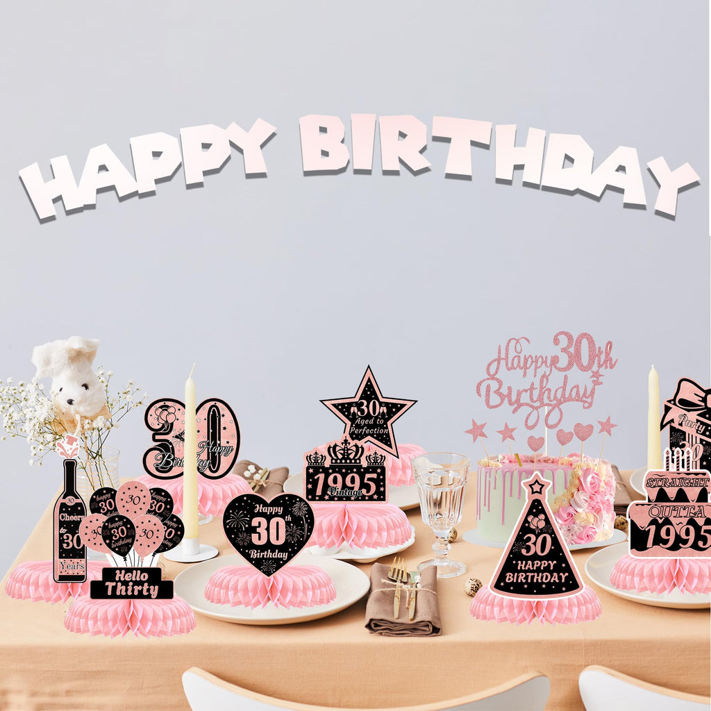 ITHKIRHO 30th Birthday Honeycomb Centerpieces Rose Gold 10 Pcs Decorations