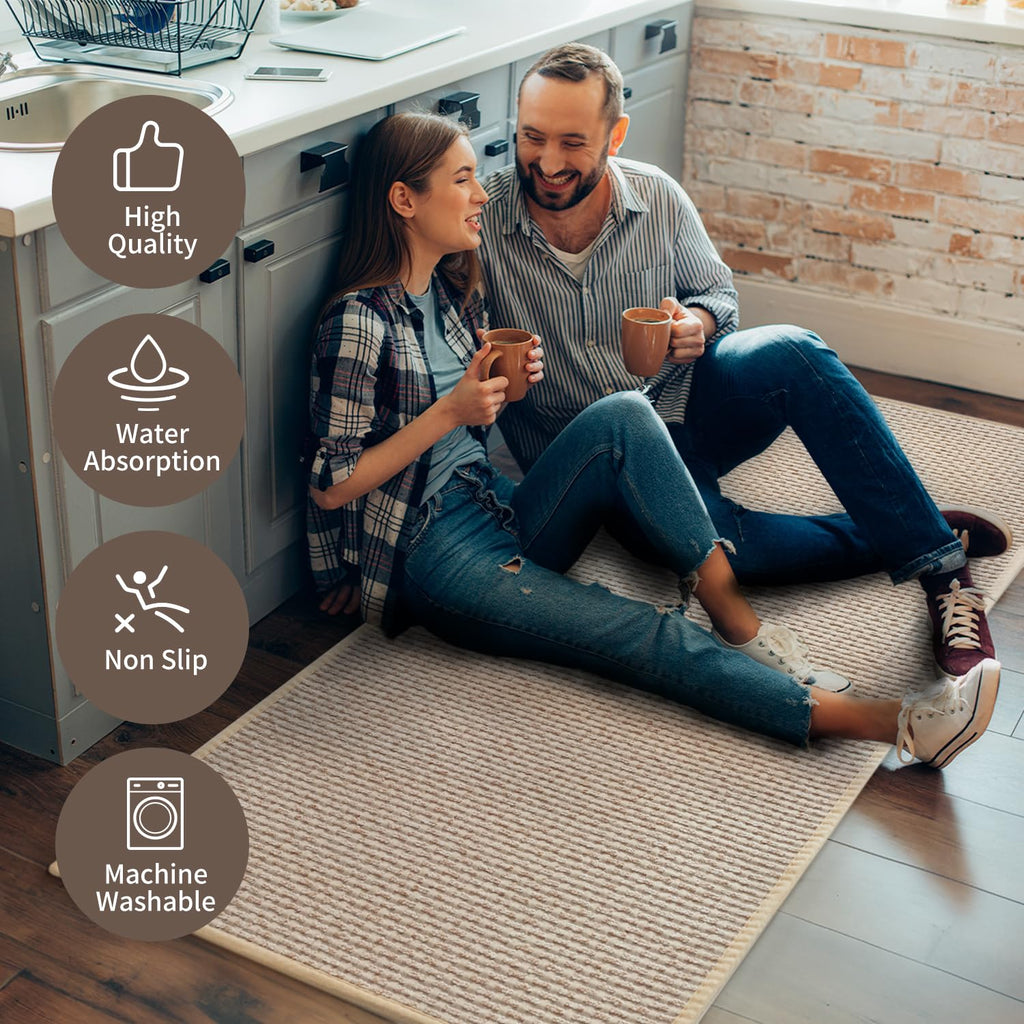 AMOAMI Kitchen Mat Rug Non Slip Machine Washable 20x47 Light Tan