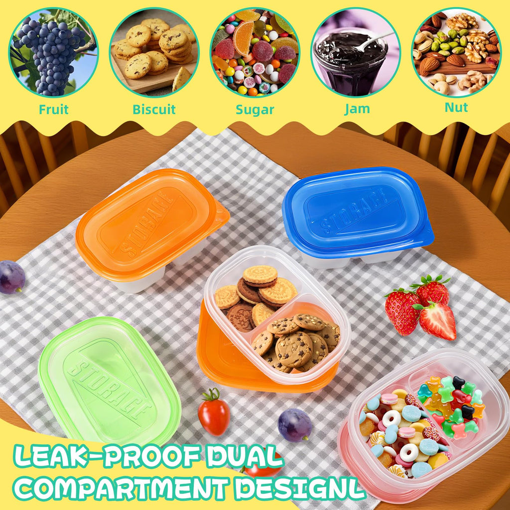ISUSSER 50Pc Reusable Snack Pack Containers Double Compartment Clear Plastic