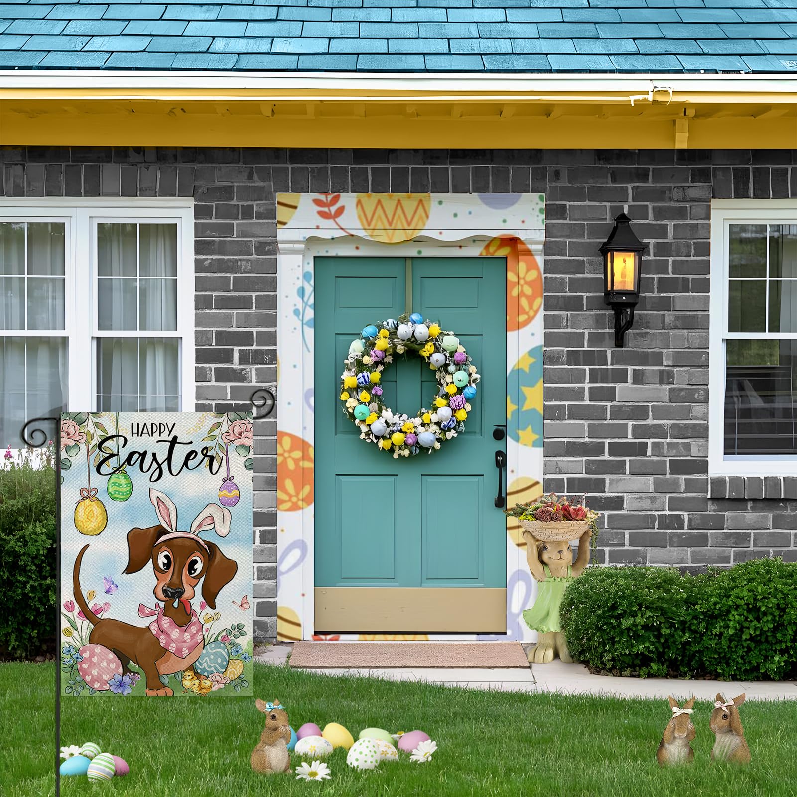 EKOREST Easter Garden Flag 12x18in Double Sided Watercolor Dachshund Dog