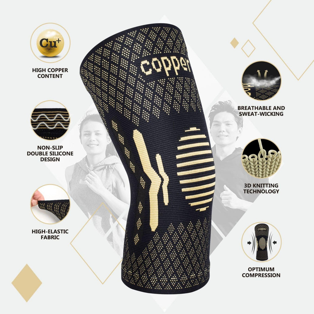 Lusenone Copper Knee Brace Compression Sleeve 2 Pack Black Size L