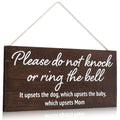 YEWANG Do Not Ring Doorbell Sign Wooden 12x6 Inch Brown with Ropes