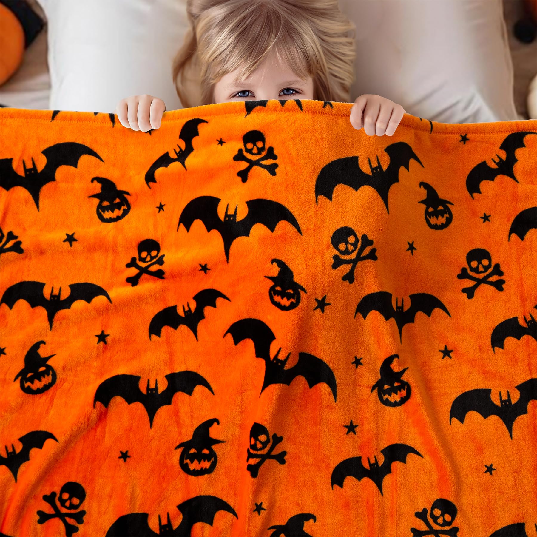 SE SOFTEXLY Ghost Halloween Reversible Pumpkin Fleece Throw Blanket 50x70