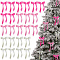 WISEgham Satin Ribbon Bows Christmas Tree Wreath Decor Pink Beige 24 Pc 8.1x9in