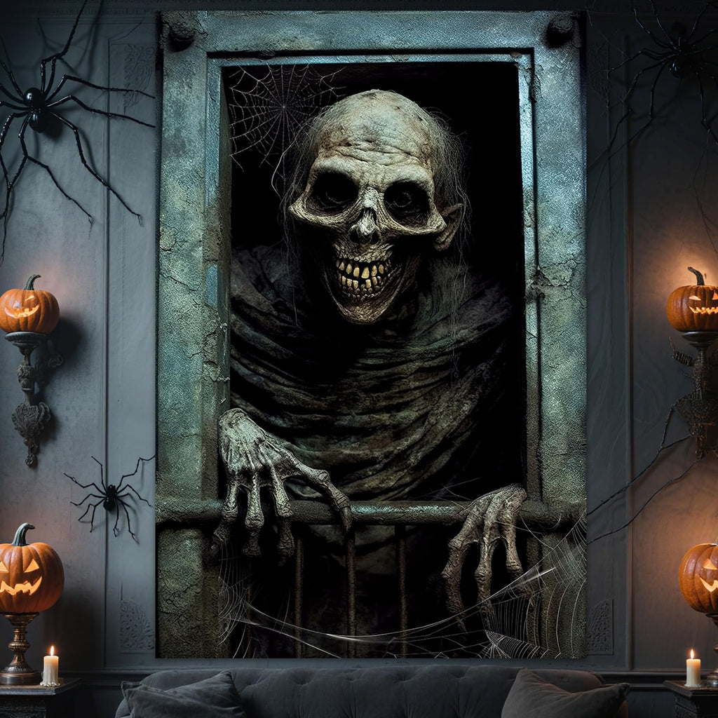 rookea Halloween Funny Skeleton Curtain Banner Spooky Window Decor Polyester