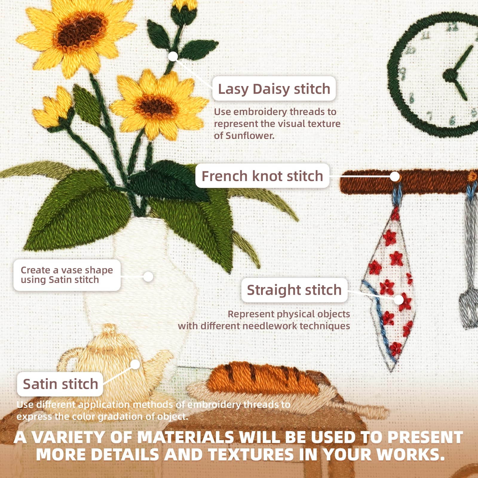4 Pack Beginner Embroidery Kits DIY Starter Kit w Hoop Threads Tools