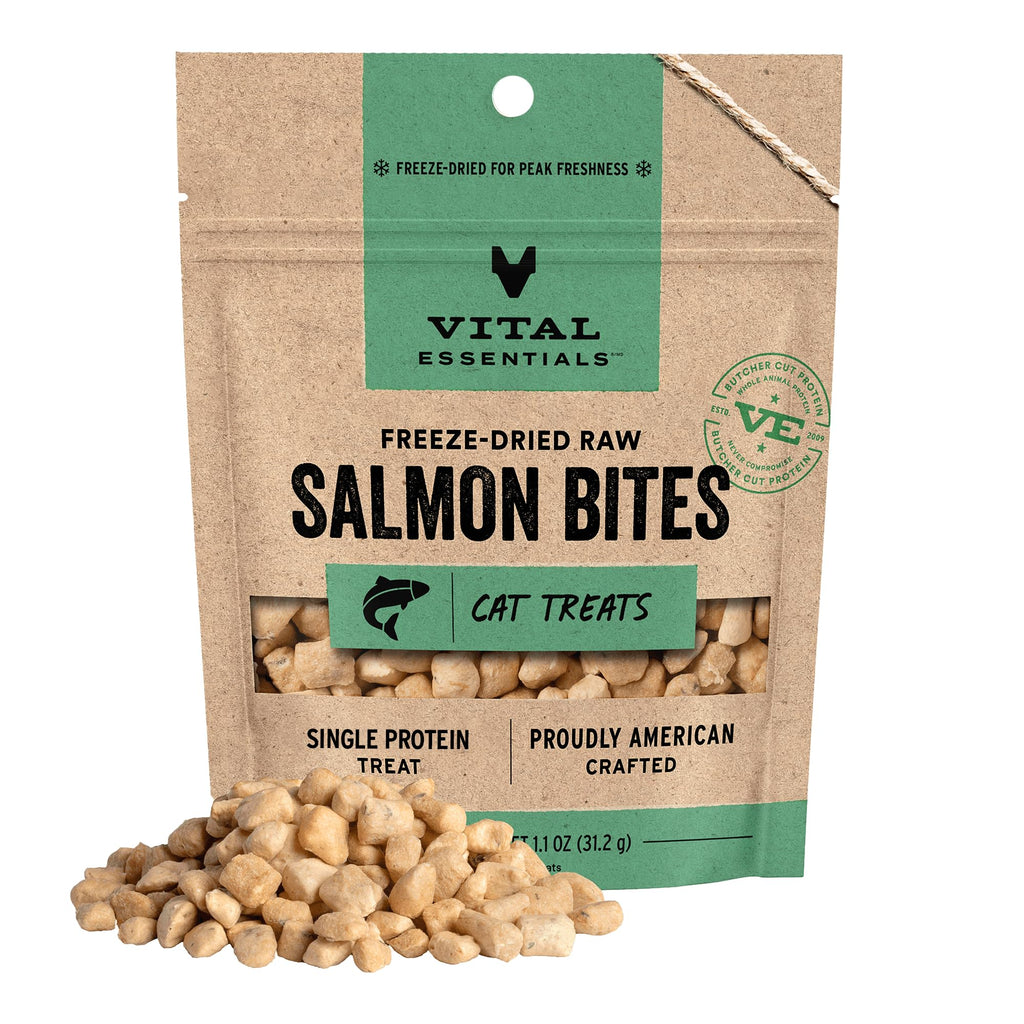 Vital Essentials Freeze Dried Cat Treats Salmon Bites Grain Free 1.1 oz