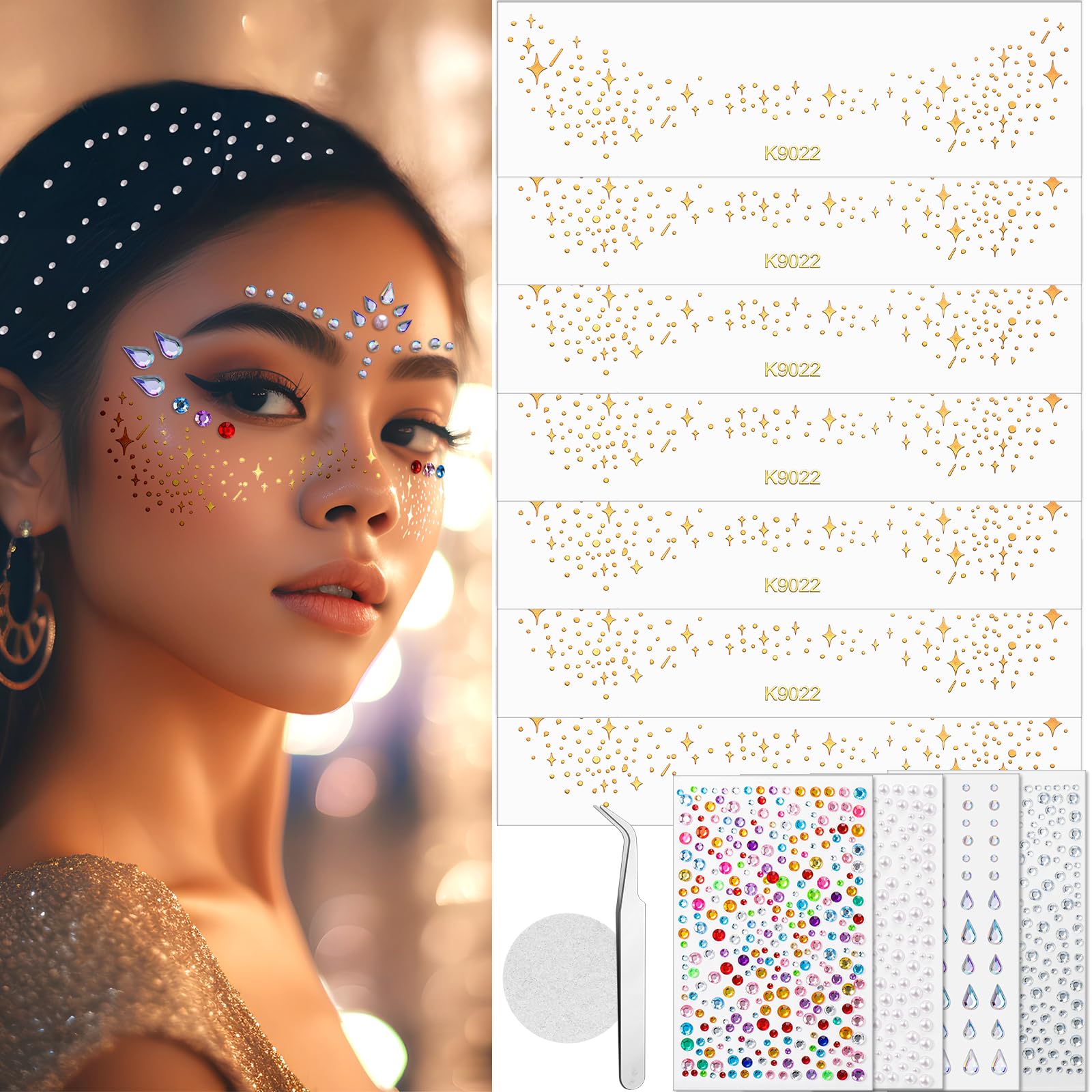 Mity Rain Face Glitter Gems Stickers 10 Sheets Star Freckles Single Pattern