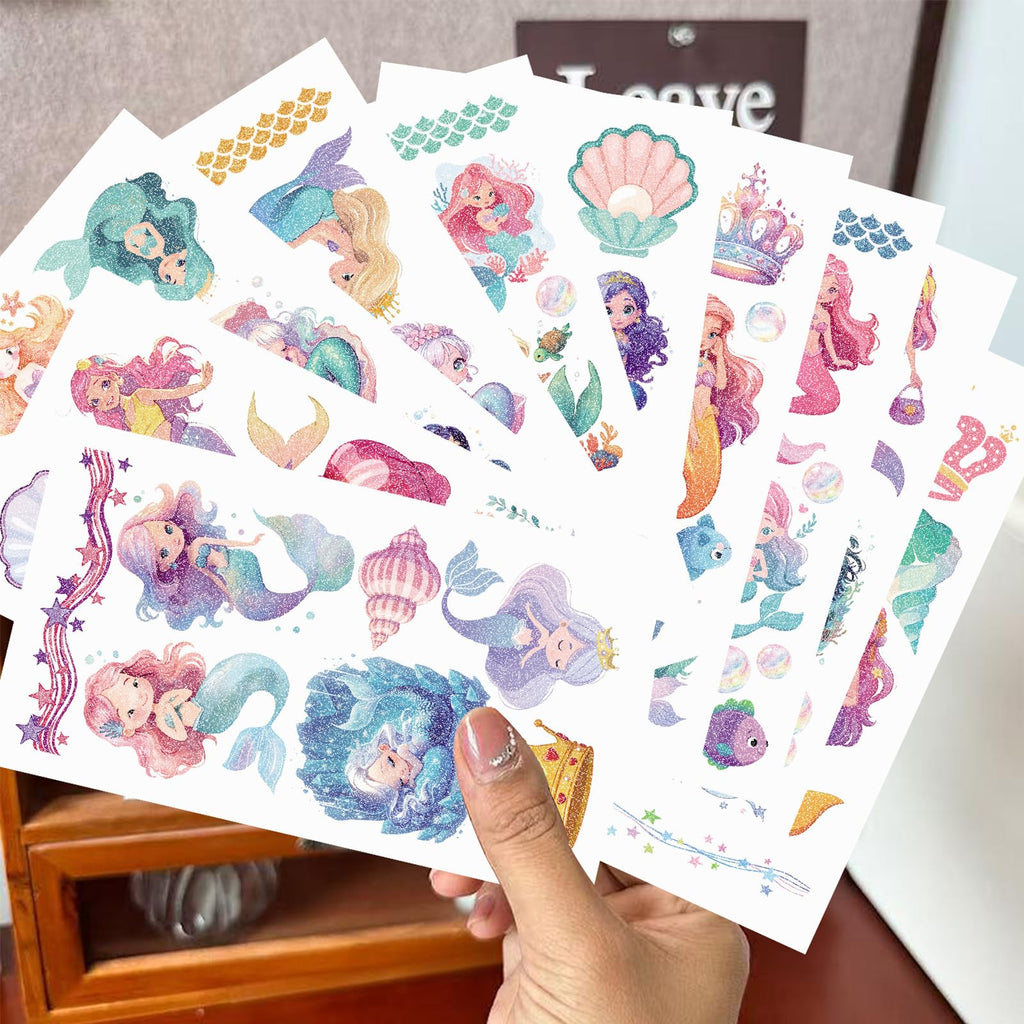 SBOBUY 10 Sheets Yellow Mermaid Temporary Tattoos Birthday Party Supplies