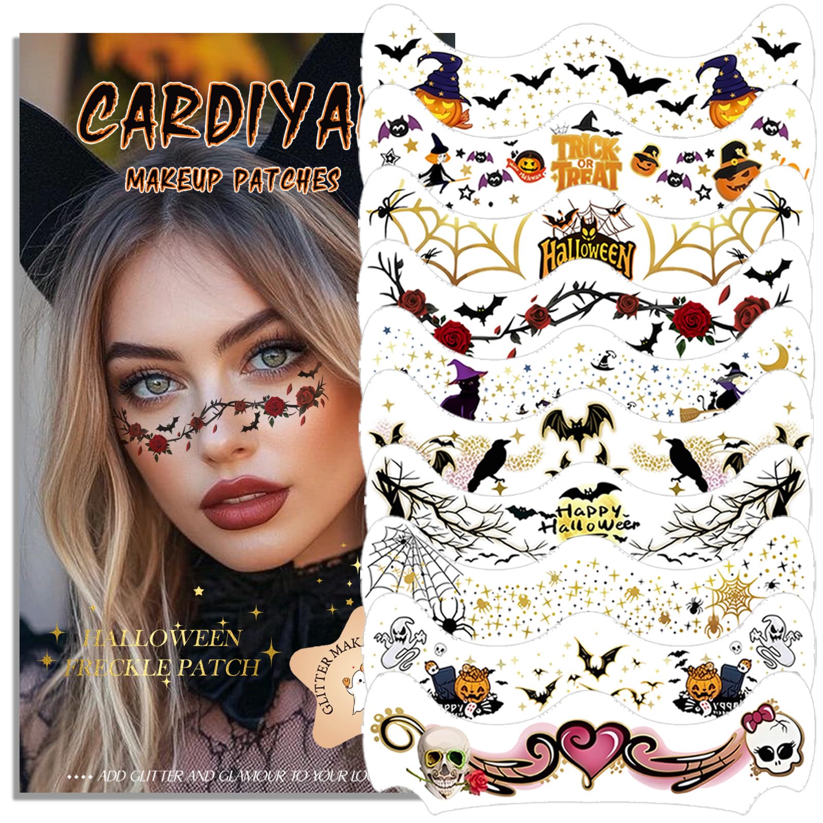 Cardiyar Glitter Freckles 24PCS Waterproof Gold Temporary Face Tattoos