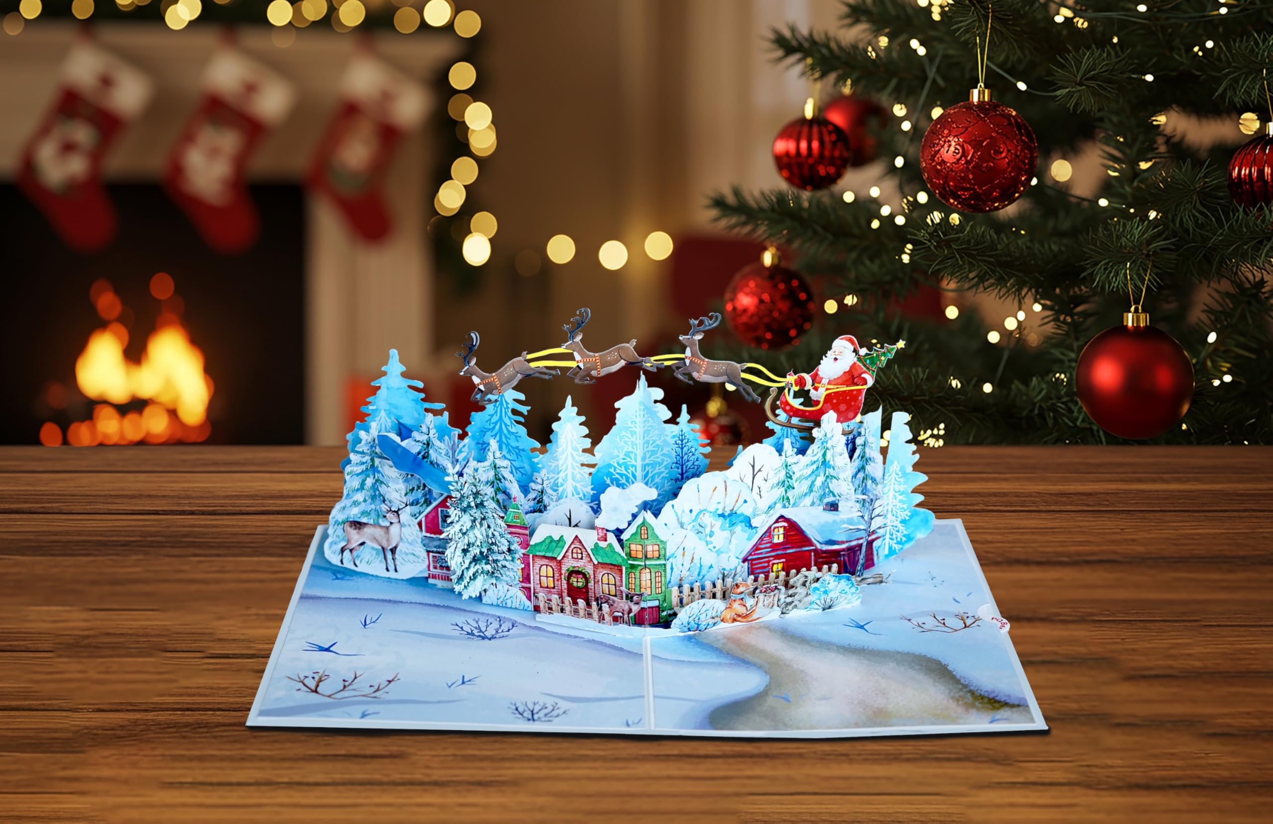 PQ Bees Winter Town Merry Christmas 3D Pop Up Cards w Envelope