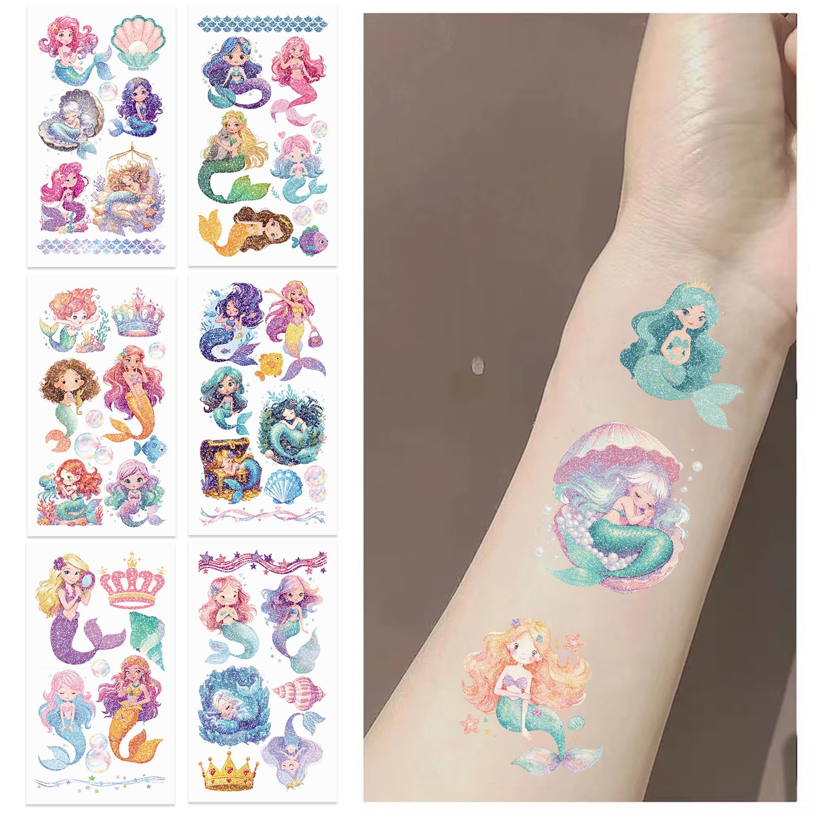 SBOBUY 10 Sheets Yellow Mermaid Temporary Tattoos Birthday Party Supplies