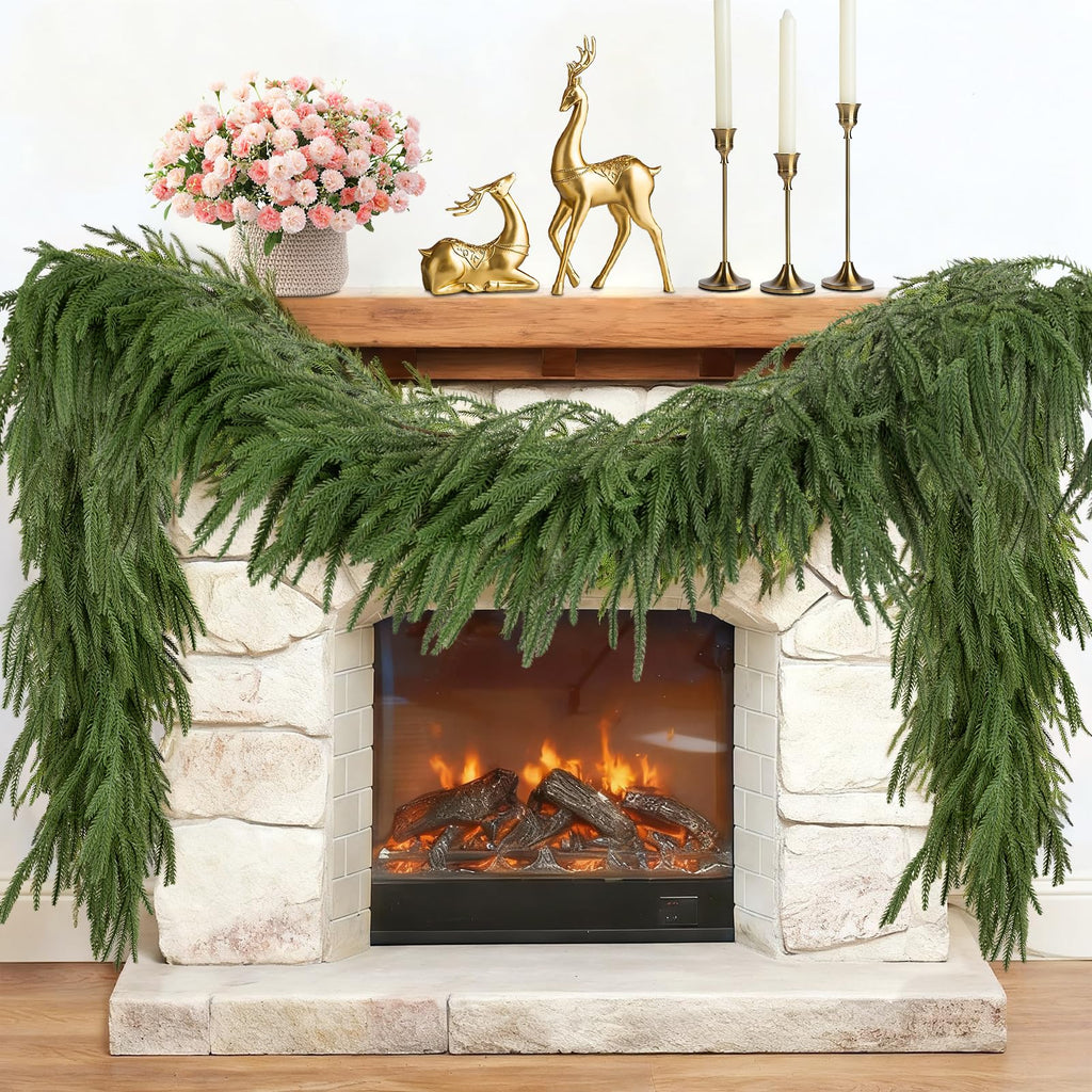 Christmas Norfolk Pine Garland Artificial Greenery Mantle Fireplace Decor 6FT
